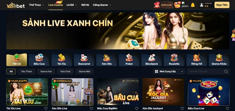 Siêu Phẩm Xanh Chín Live Tại VaoBet Đấu Trường Đỉnh Cao Cho Mọi Game Thủ