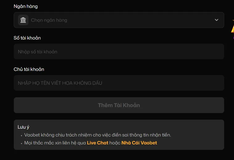 Hướng dẫn rút tiền VaoBet về tài khoản ngân hàng - tiền vào chỉ sau 5 phút.